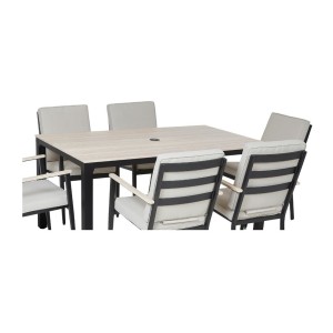 Salon de jardin VARENA 6 places en aluminium avec table repas et fauteuils beige