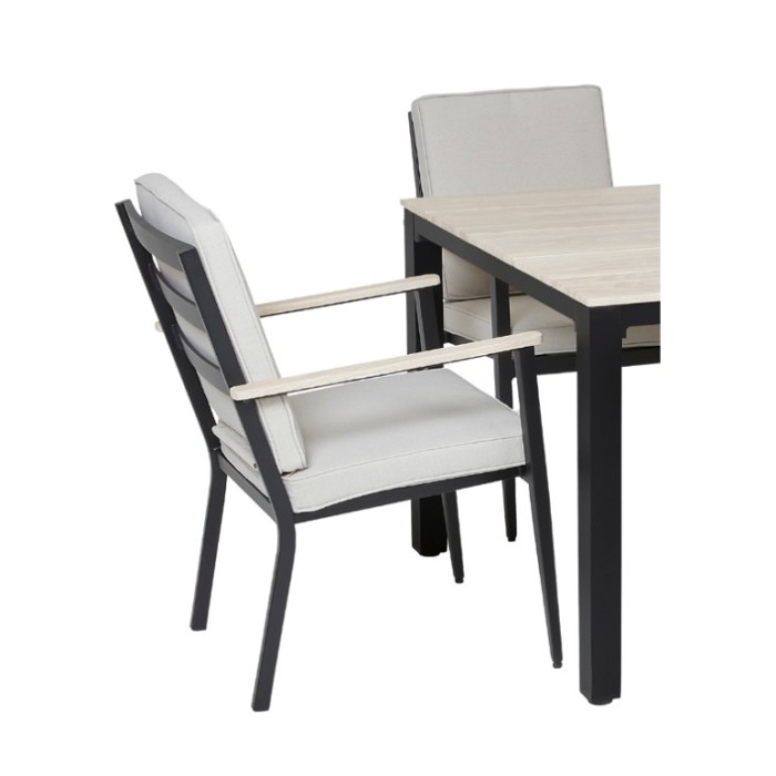 Salon de jardin VARENA 6 places en aluminium avec table repas et fauteuils beige