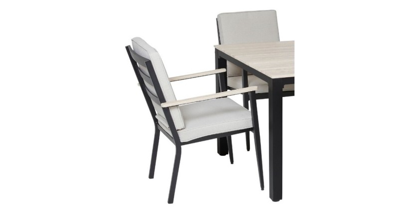 Salon de jardin VARENA 6 places en aluminium avec table repas et fauteuils beige