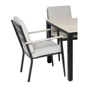 Salon de jardin VARENA 6 places en aluminium avec table repas et fauteuils beige