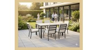 Salon de jardin VARENA 6 places en aluminium avec table repas et fauteuils beige