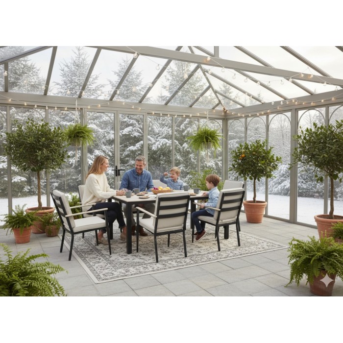 Salon de jardin VARENA 6 places en aluminium avec table repas et fauteuils beige