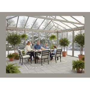 Salon de jardin VARENA 6 places en aluminium avec table repas et fauteuils beige