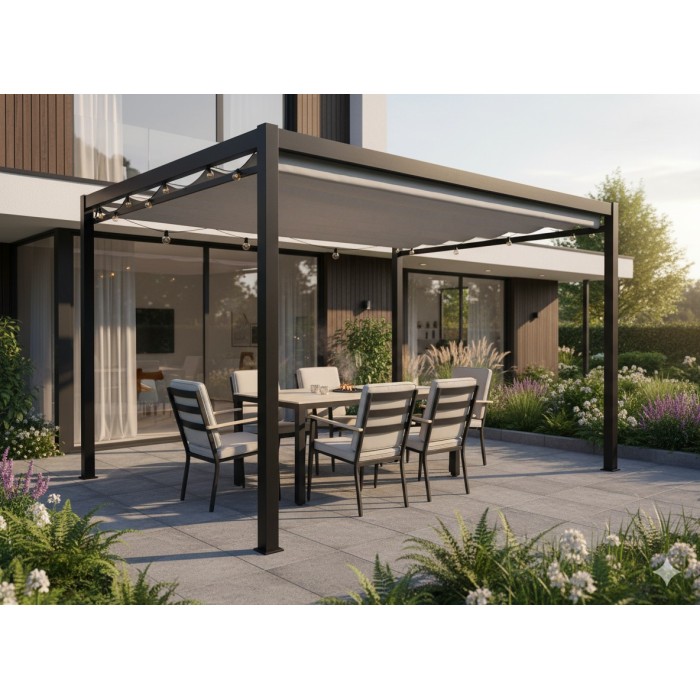 Salon de jardin VARENA 6 places en aluminium avec table repas et fauteuils beige