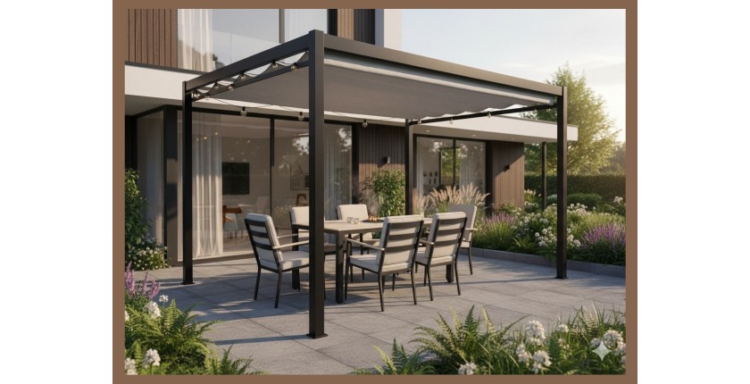 Salon de jardin VARENA 6 places en aluminium avec table repas et fauteuils beige