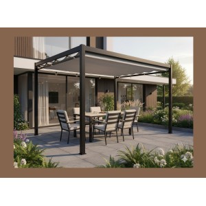 Salon de jardin VARENA 6 places en aluminium avec table repas et fauteuils beige