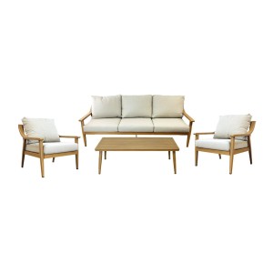 Salon de jardin ELVORA 5 places en aluminium effet bois avec canapé 3 places, fauteuils et table basse