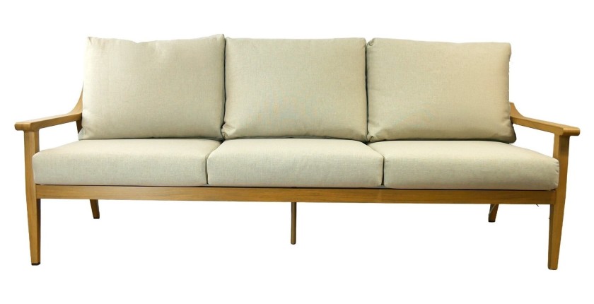 Salon de jardin ELVORA 5 places en aluminium effet bois avec canapé 3 places, fauteuils et table basse