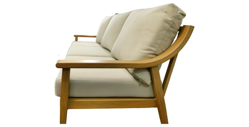 Salon de jardin ELVORA 5 places en aluminium effet bois avec canapé 3 places, fauteuils et table basse