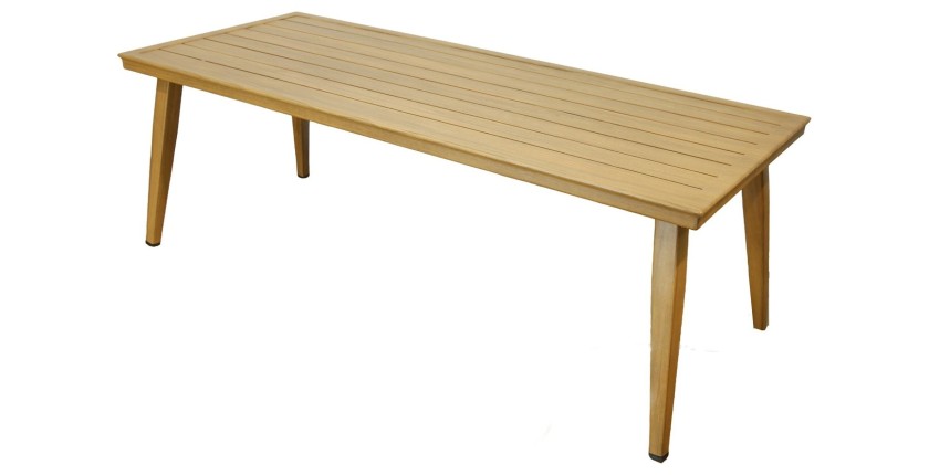 Salon de jardin ELVORA 5 places en aluminium effet bois avec canapé 3 places, fauteuils et table basse