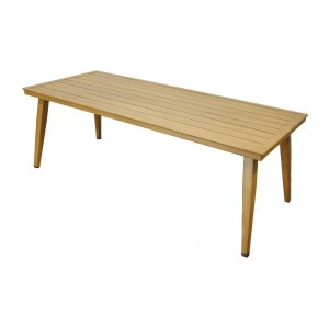 Salon de jardin ELVORA 5 places en aluminium effet bois avec canapé 3 places, fauteuils et table basse