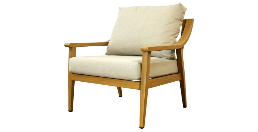 Salon de jardin ELVORA 5 places en aluminium effet bois avec canapé 3 places, fauteuils et table basse