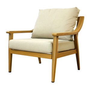 Salon de jardin ELVORA 5 places en aluminium effet bois avec canapé 3 places, fauteuils et table basse