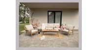 Salon de jardin ELVORA 5 places en aluminium effet bois avec canapé 3 places, fauteuils et table basse