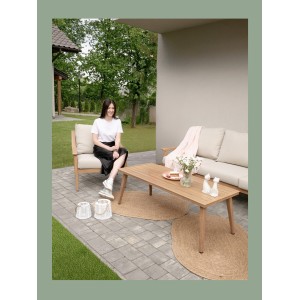 Salon de jardin ELVORA 5 places en aluminium effet bois avec canapé 3 places, fauteuils et table basse