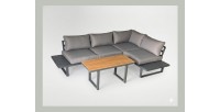 Salon de jardin d'angle LAVENTO 4 places en aluminium gris avec canapé et table basse relevable