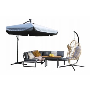 Salon de jardin d'angle LAVENTO 4 places en aluminium gris avec canapé et table basse relevable