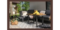 Salon de jardin d'angle LAVENTO 4 places en aluminium gris avec canapé et table basse relevable