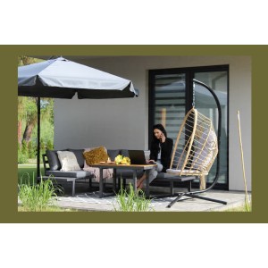 Salon de jardin d'angle LAVENTO 4 places en aluminium gris avec canapé et table basse relevable