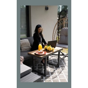 Salon de jardin d'angle LAVENTO 4 places en aluminium gris avec canapé et table basse relevable