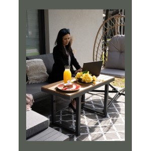 Salon de jardin d'angle LAVENTO 4 places en aluminium gris avec canapé et table basse relevable