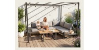 Salon de jardin d'angle LAVENTO 4 places en aluminium gris avec canapé et table basse relevable