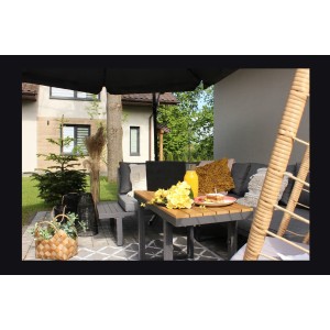 Salon de jardin d'angle LAVENTO 4 places en aluminium gris avec canapé et table basse relevable