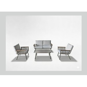 Salon de jardin LUMERA 4 places en aluminium avec canapé 2 places, fauteuils et table basse beige