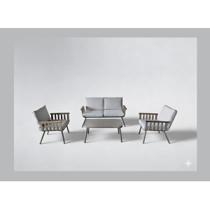 Salon de jardin LUMERA 4 places en aluminium avec canapé 2 places, fauteuils et table basse beige