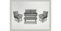 Salon de jardin SIERRA 4 places en aluminium gris avec canapé 2 places, fauteuils et table basse
