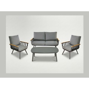 Salon de jardin SIERRA 4 places en aluminium gris avec canapé 2 places, fauteuils et table basse