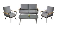 Salon de jardin SIERRA 4 places en aluminium gris avec canapé 2 places, fauteuils et table basse
