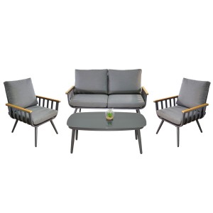 Salon de jardin SIERRA 4 places en aluminium gris avec canapé 2 places, fauteuils et table basse
