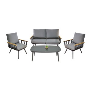 Salon de jardin SIERRA 4 places en aluminium gris avec canapé 2 places, fauteuils et table basse