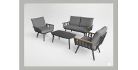 Salon de jardin SIERRA 4 places en aluminium gris avec canapé 2 places, fauteuils et table basse