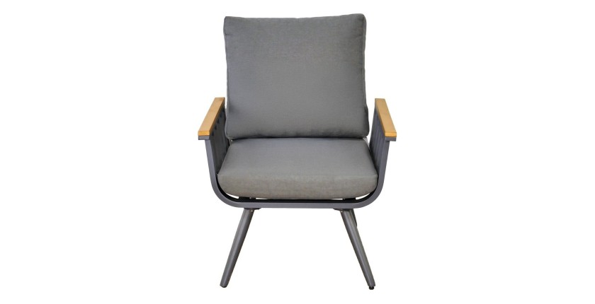 Salon de jardin SIERRA 4 places en aluminium gris avec canapé 2 places, fauteuils et table basse