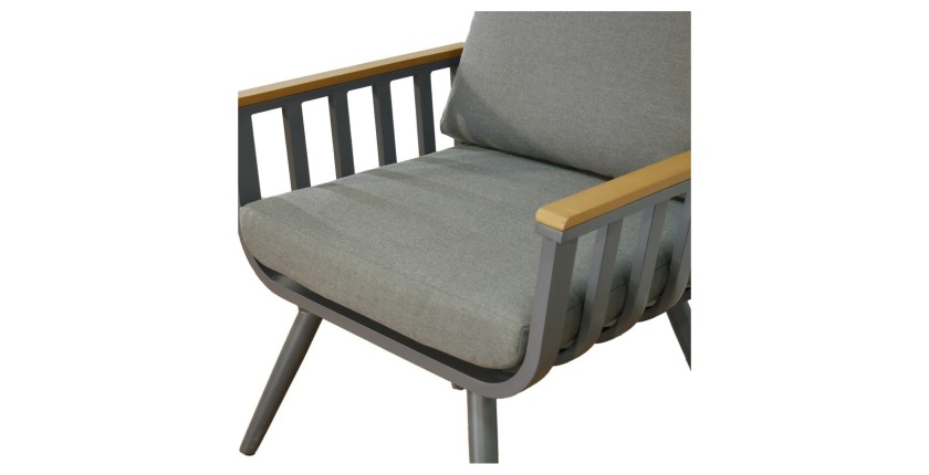 Salon de jardin SIERRA 4 places en aluminium gris avec canapé 2 places, fauteuils et table basse