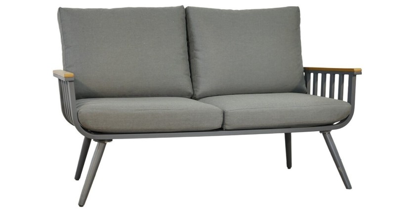 Salon de jardin SIERRA 4 places en aluminium gris avec canapé 2 places, fauteuils et table basse