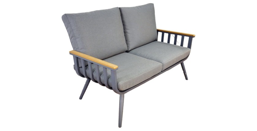 Salon de jardin SIERRA 4 places en aluminium gris avec canapé 2 places, fauteuils et table basse