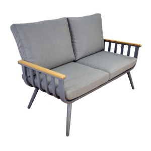 Salon de jardin SIERRA 4 places en aluminium gris avec canapé 2 places, fauteuils et table basse