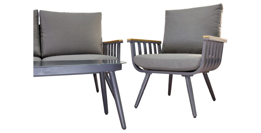 Salon de jardin SIERRA 4 places en aluminium gris avec canapé 2 places, fauteuils et table basse