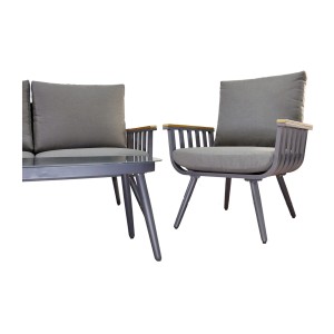 Salon de jardin SIERRA 4 places en aluminium gris avec canapé 2 places, fauteuils et table basse