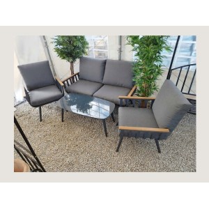 Salon de jardin SIERRA 4 places en aluminium gris avec canapé 2 places, fauteuils et table basse