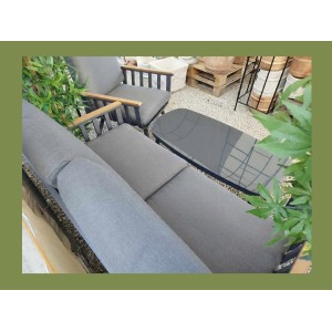 Salon de jardin SIERRA 4 places en aluminium gris avec canapé 2 places, fauteuils et table basse