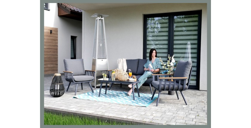 Salon de jardin SIERRA 4 places en aluminium gris avec canapé 2 places, fauteuils et table basse