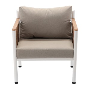 Salon de jardin CALYPSO 4 places aluminium blanc et bois – canapé, 2 fauteuils et table basse