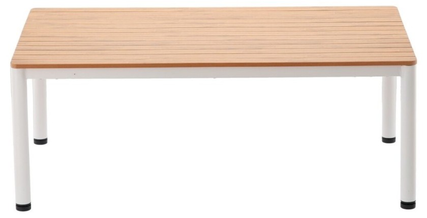 Salon de jardin CALYPSO 4 places aluminium blanc et bois – canapé, 2 fauteuils et table basse