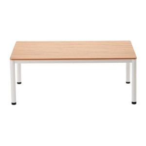 Salon de jardin CALYPSO 4 places aluminium blanc et bois – canapé, 2 fauteuils et table basse