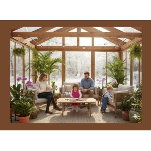 Salon de jardin SELVANO 4 places en aluminium effet bois avec coussins beige et table basse