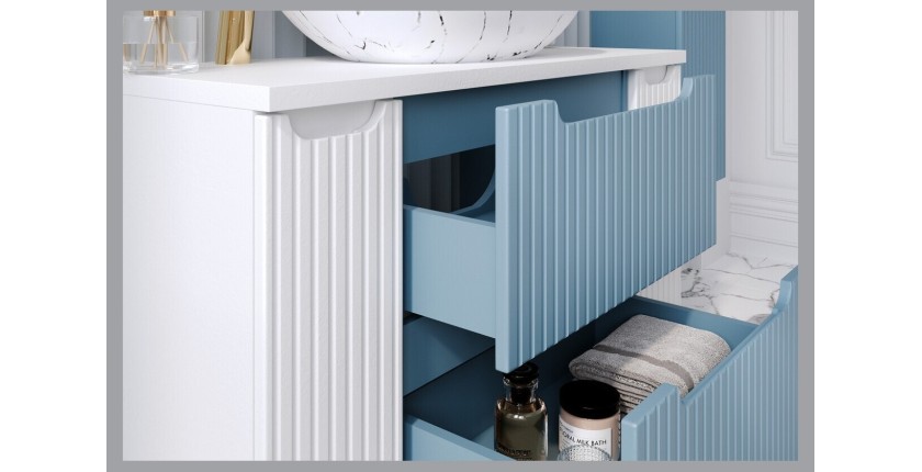 Meuble sous vasque VANO 60 cm bleu denim suspendu avec 2 tiroirs